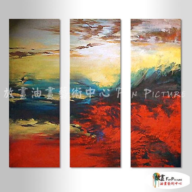3拼抽象B361 純手繪 油畫 直幅*3 紅黃 暖色系 流彩 裝飾 畫飾 無框畫 民宿 餐廳 實拍影片