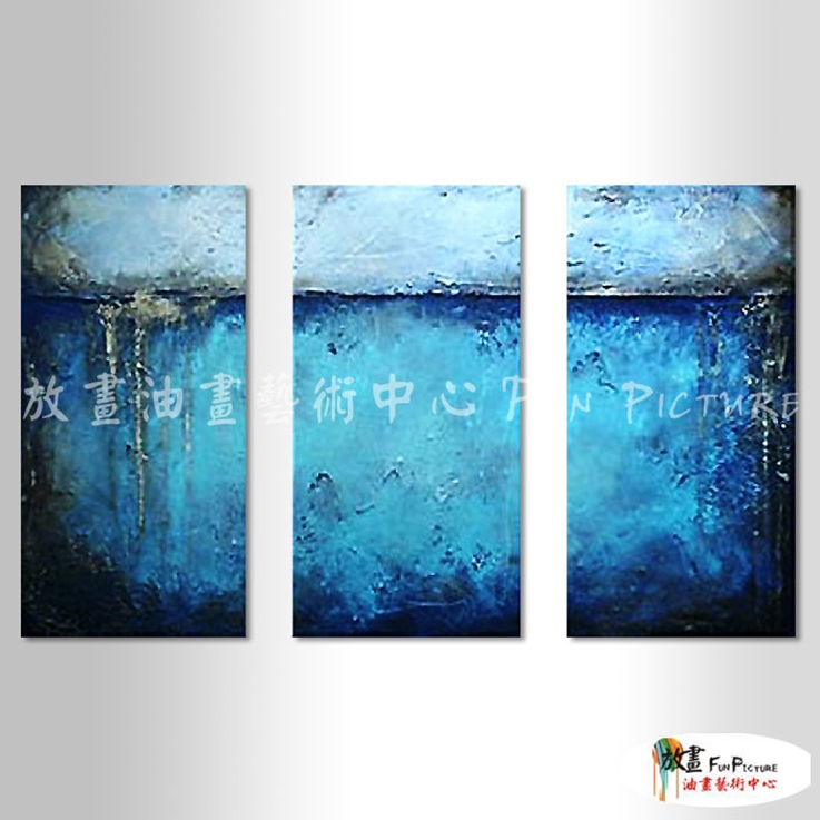 3拼抽象B362 純手繪 油畫 直幅*3 藍色 冷色系 流彩 裝飾 畫飾 無框畫 民宿 餐廳 室內設計