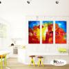 3拼抽象B364 純手繪 油畫 直幅*3 紅黃 暖色系 幾何 裝飾 畫飾 無框畫 民宿 餐廳 室內設計