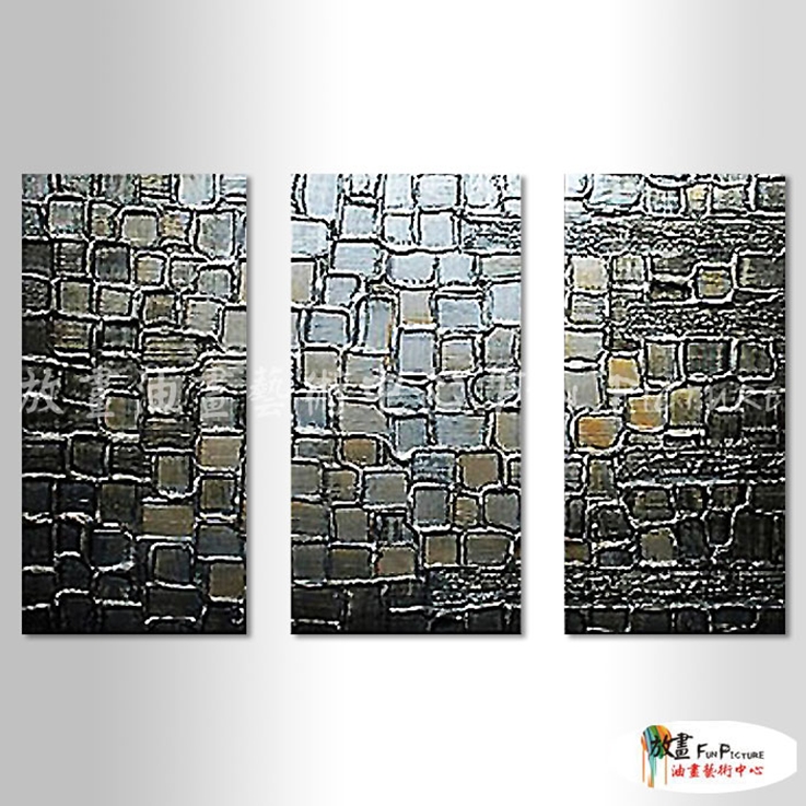 3拼抽象B368 純手繪 油畫 直幅*3 灰黑 中性色系 幾何 裝飾 畫飾 無框畫 民宿 餐廳 室內設計