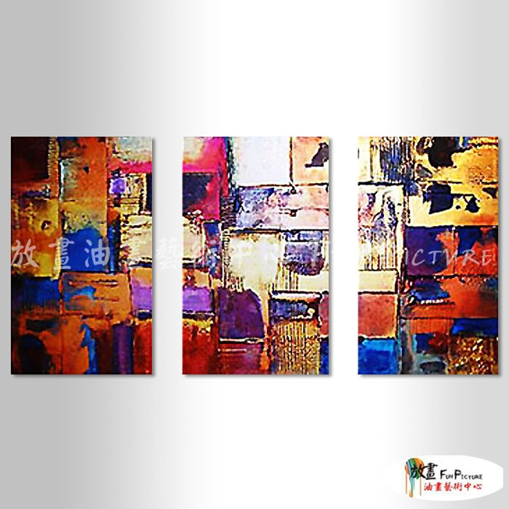 3拼抽象B369 純手繪 油畫 直幅*3 多彩 暖色系 幾何 藝術品 裝飾 無框畫 民宿 餐廳 室內設計