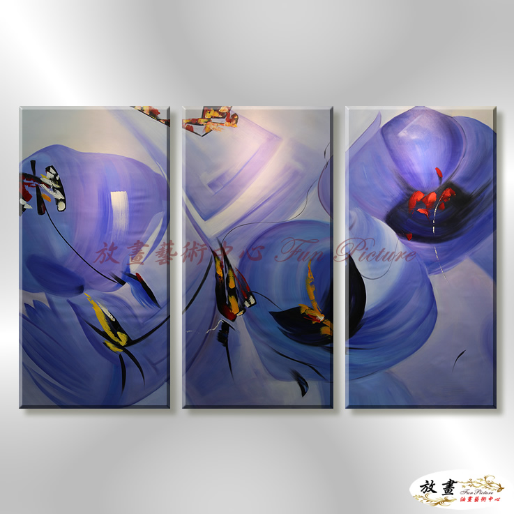 3拼花卉B49 純手繪 油畫 直幅*3 藍紫 冷色系 藝術品 裝飾 畫飾 無框畫 民宿 餐廳 裝潢 實拍影片