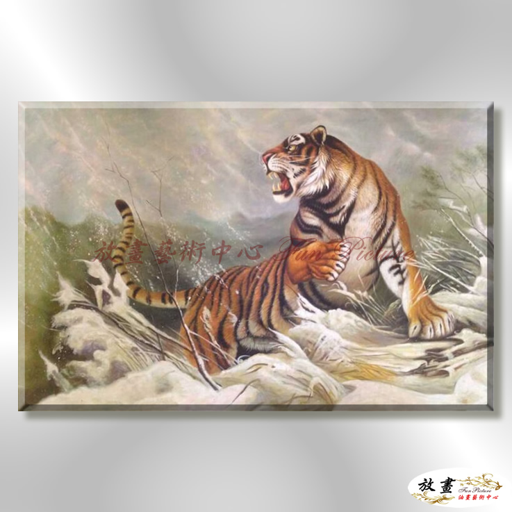 老虎05 純手繪 油畫 橫幅 褐白 中性色系 動物 大自然 藝術畫 掛畫 生肖 客廳廳 裝潢 室內設計