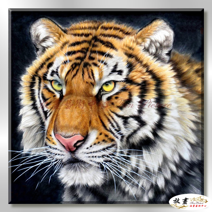 老虎20 純手繪 油畫 方形 褐白 中性色系 動物 大自然 藝術畫 掛畫 生肖 客廳 裝潢 室內設計
