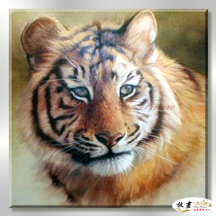老虎21 純手繪 油畫 方形 褐咖 中性色系 動物 大自然 藝術畫 掛畫 生肖 客廳 裝潢 室內設計