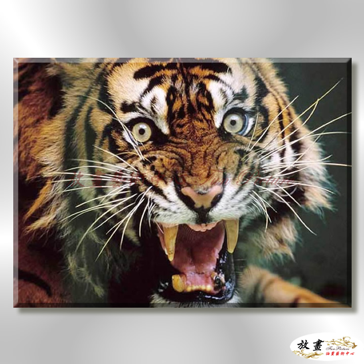 老虎22 純手繪 油畫 橫幅 褐咖 中性色系 動物 大自然 藝術畫 掛畫 生肖 客廳 裝潢 室內設計