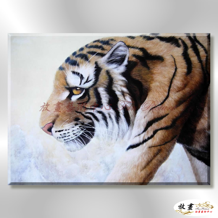 老虎26 純手繪 油畫 橫幅 褐白 中性色系 動物 大自然 藝術畫 掛畫 生肖 客廳 裝潢 室內設計