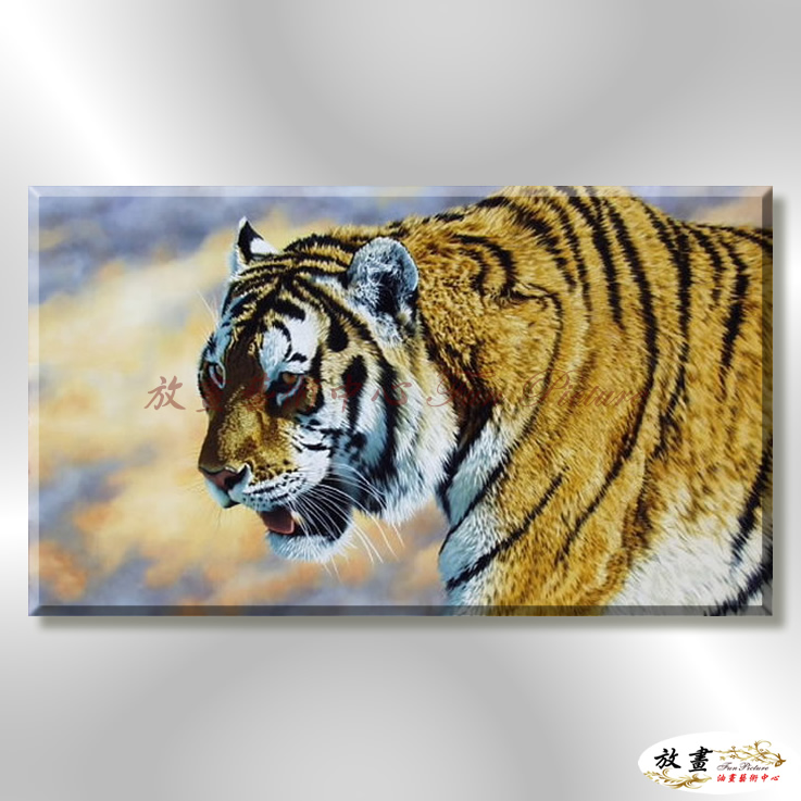 老虎27 純手繪 油畫 橫幅 褐咖 中性色系 動物 大自然 藝術畫 掛畫 生肖 客廳 裝潢 室內設計
