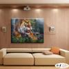 老虎28 純手繪 油畫 橫幅 褐綠 中性色系 動物 大自然 藝術畫 掛畫 生肖 客廳 裝潢 室內設計
