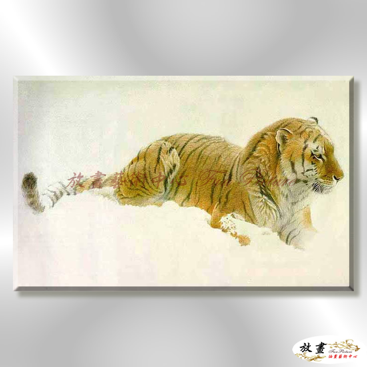 老虎31 純手繪 油畫 橫幅 褐白 中性色系 動物 大自然 藝術畫 掛畫 生肖 客廳 裝潢 室內設計