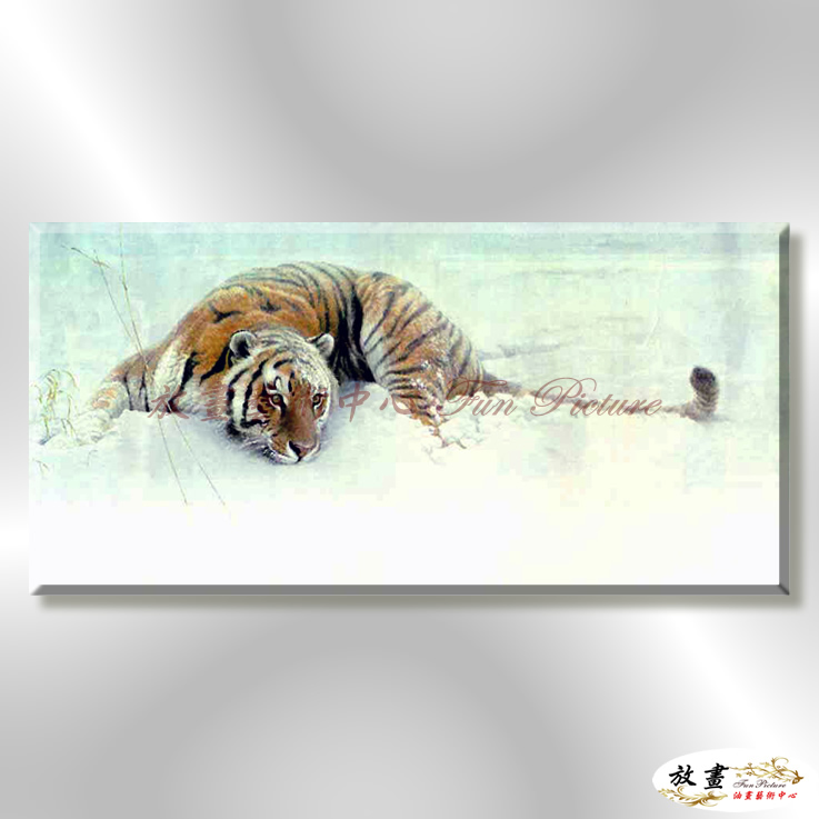 老虎32 純手繪 油畫 橫幅 褐白 中性色系 動物 大自然 藝術畫 掛畫 生肖 客廳 裝潢 室內設計