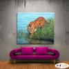老虎33 純手繪 油畫 橫幅 褐綠 中性色系 動物 大自然 藝術畫 掛畫 生肖 客廳 裝潢 室內設計