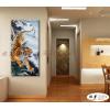 老虎36 純手繪 油畫 直幅 褐綠 中性色系 動物 大自然 藝術畫 掛畫 生肖 客廳 裝潢 室內設計