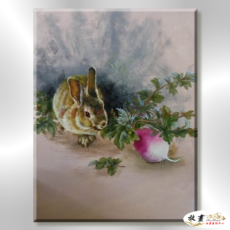 兔06 純手繪 油畫 直幅 褐綠 中性色系 動物 大自然 藝術畫 掛畫 生肖 客廳 裝潢 室內設計