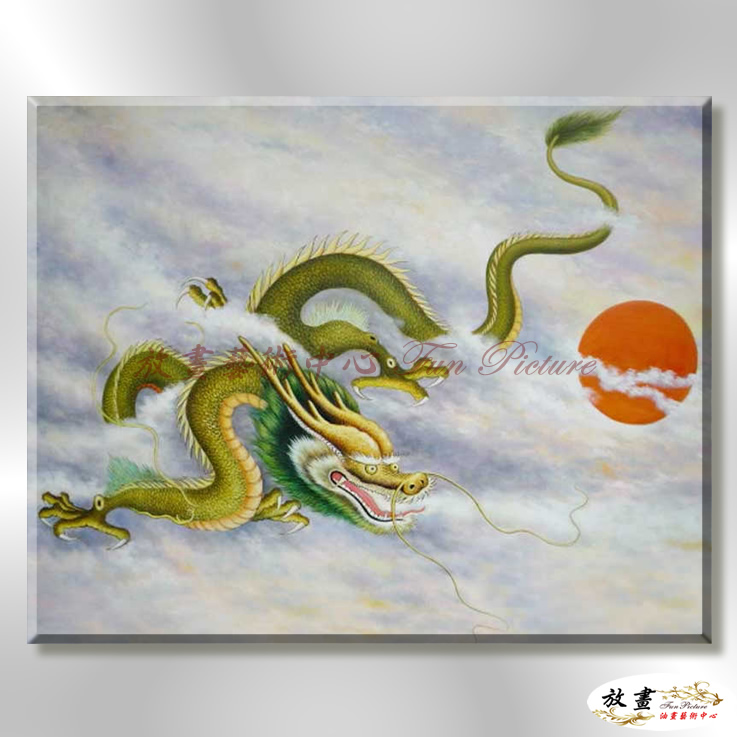龍02 純手繪 油畫 橫幅 灰綠 中性色系 動物 神話 藝術畫 掛畫 生肖 客廳 裝潢 室內設計