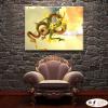龍03 純手繪 油畫 橫幅 黃綠 暖色系 動物 神話 藝術畫 掛畫 生肖 客廳 裝潢 室內設計