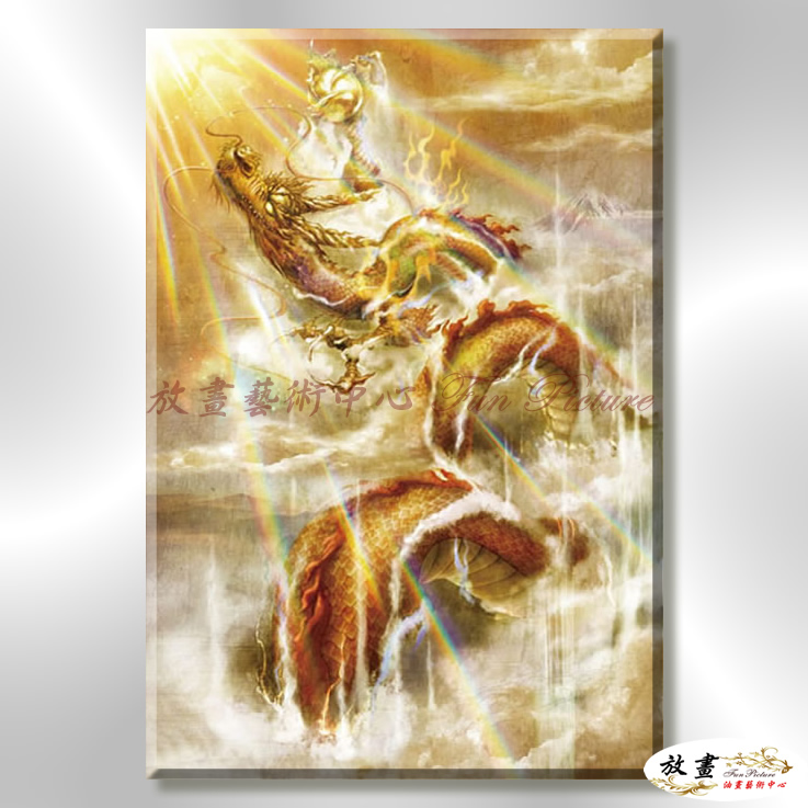 龍06 純手繪 油畫 直幅 金黃 暖色系 動物 神話 藝術畫 掛畫 生肖 客廳 裝潢 室內設計