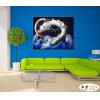 龍18 純手繪 油畫 橫幅 藍色 冷色系 動物 神話 藝術畫 掛畫 生肖 客廳 裝潢 室內設計