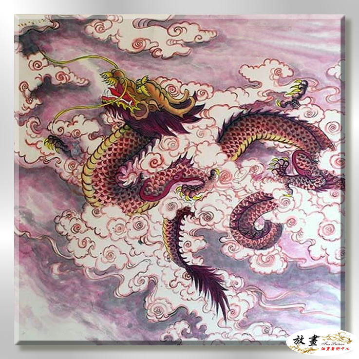 龍50 純手繪 油畫 方形 灰紫 中性色系 動物 神話 藝術畫 掛畫 生肖 客廳 裝潢 實拍影片