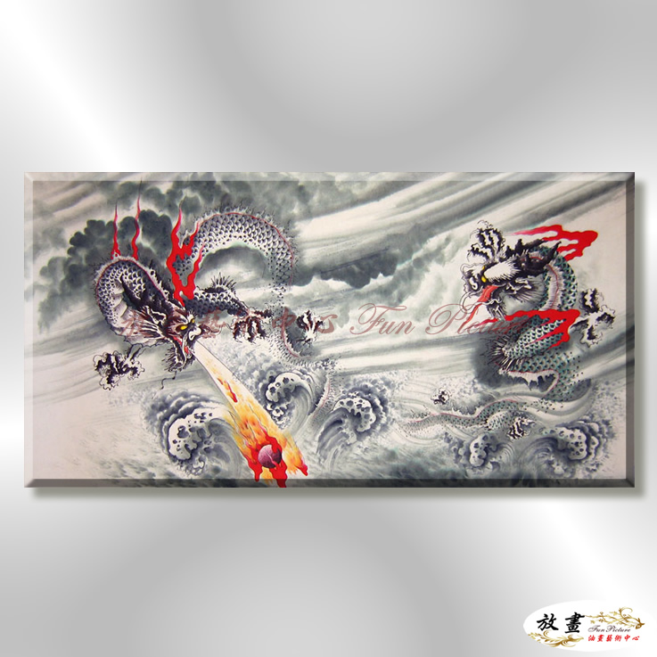 龍57 純手繪 油畫 橫幅 灰黑 中性色系 動物 神話 藝術畫 掛畫 生肖 客廳 裝潢 室內設計