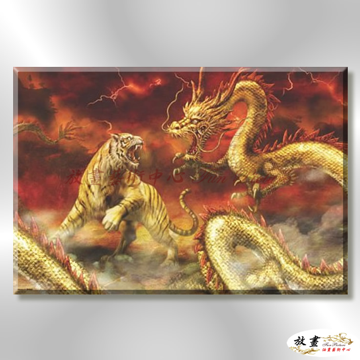龍64 純手繪 油畫 橫幅 紅黃 暖色系 動物 神話 藝術畫 掛畫 生肖 客廳 裝潢 室內設計