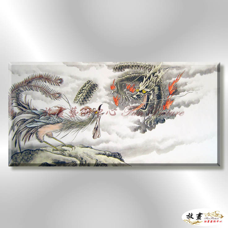 龍68 純手繪 油畫 橫幅 灰黑 中性色系 動物 神話 藝術畫 掛畫 生肖 客廳 裝潢 室內設計