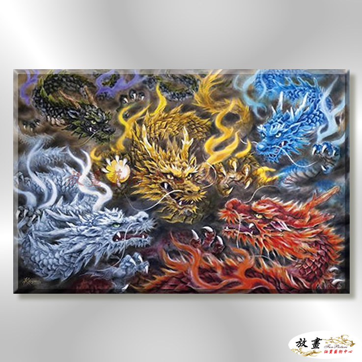龍76 純手繪 油畫 橫幅 多彩 中性色系 動物 神話 藝術畫 掛畫 生肖 客廳 裝潢 室內設計