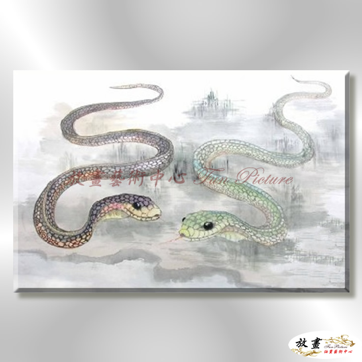 蛇05 純手繪 油畫 橫幅 灰底 中性色系 動物 大自然 藝術畫 掛畫 生肖 客廳 裝潢 室內設計