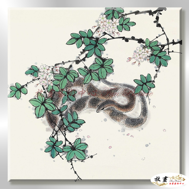 蛇09 純手繪 油畫 方形 黑綠 中性色系 動物 大自然 藝術畫 掛畫 生肖 客廳 裝潢 室內設計