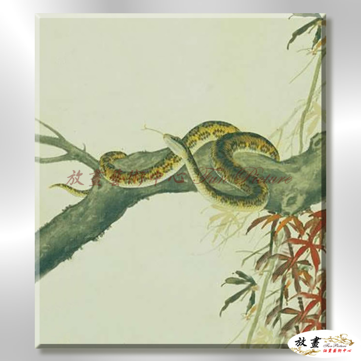 蛇11 純手繪 油畫 直幅 灰綠 中性色系 動物 大自然 藝術畫 掛畫 生肖 客廳 裝潢 室內設計