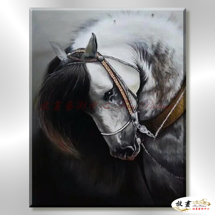馬17 純手繪 油畫 直幅 黑白 中性色系 動物 大自然 藝術畫 掛畫 生肖 客廳 裝潢 室內設計
