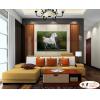 馬23 純手繪 油畫 橫幅 白綠 中性色系 動物 大自然 藝術畫 掛畫 生肖 客廳 裝潢 室內設計