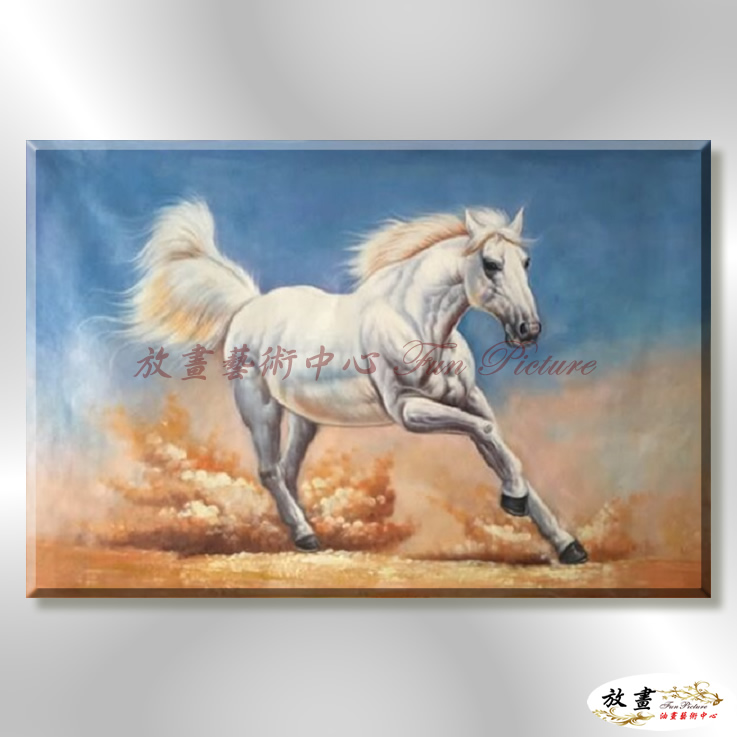 馬24 純手繪 油畫 橫幅 藍褐 中性色系 動物 大自然 藝術畫 掛畫 生肖 客廳 裝潢 室內設計