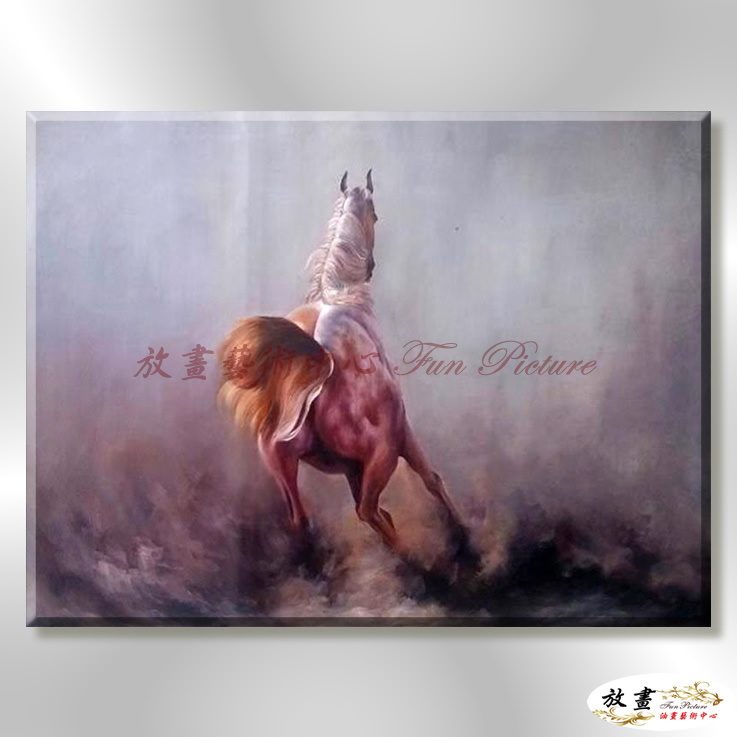 馬27 純手繪 油畫 橫幅 灰褐 中性色系 動物 大自然 藝術畫 掛畫 生肖 客廳 裝潢 室內設計