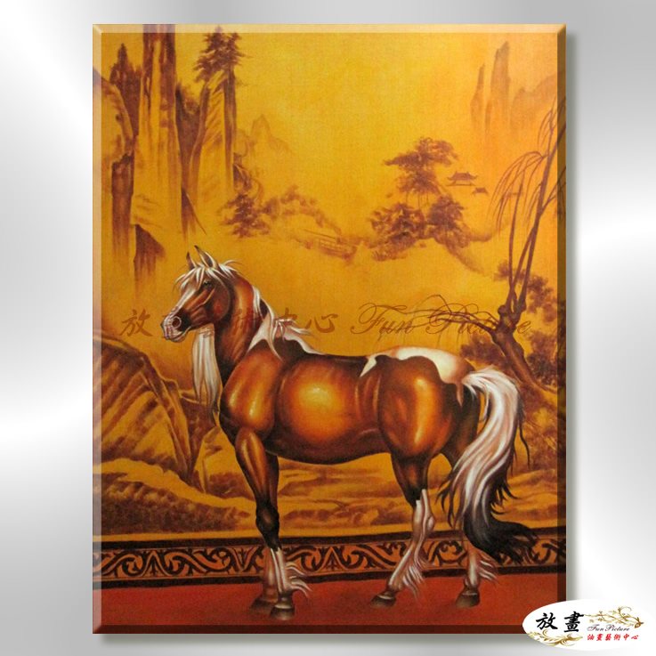 馬41 純手繪 油畫 直幅 橙咖 暖色系 動物 大自然 藝術畫 掛畫 生肖 工筆 裝潢 室內設計