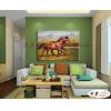 馬44 純手繪 油畫 橫幅 褐綠 中性色系 動物 大自然 藝術畫 掛畫 生肖 客廳 裝潢 室內設計