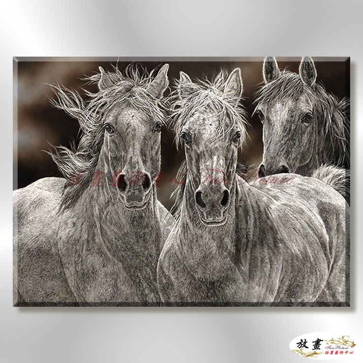 馬48 純手繪 油畫 橫幅 灰咖 中性色系 動物 大自然 藝術畫 掛畫 生肖 客廳 裝潢 實拍影片