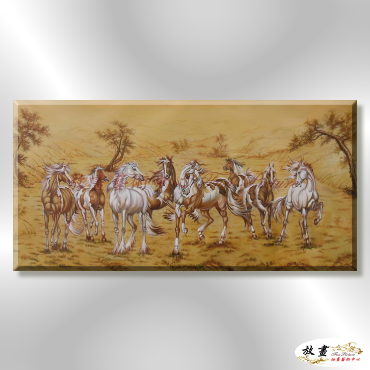 八駿圖94 純手繪 油畫 橫幅 橙褐 暖色系 動物 大自然 藝術畫 掛畫 生肖 工筆 裝潢 室內設計