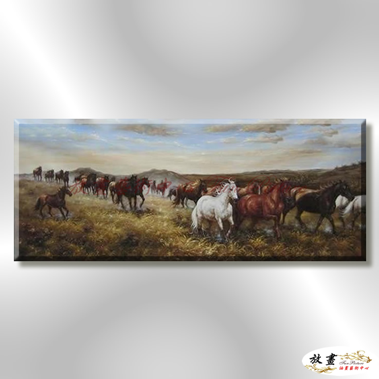 馬隊95 純手繪 油畫 橫幅 褐咖 中性色系 動物 大自然 藝術畫 掛畫 生肖 客廳 裝潢 室內設計