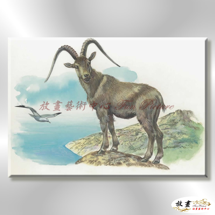 羊02 純手繪 油畫 橫幅 藍咖 中性色系 動物 大自然 藝術畫 掛畫 生肖 客廳 裝潢 室內設計