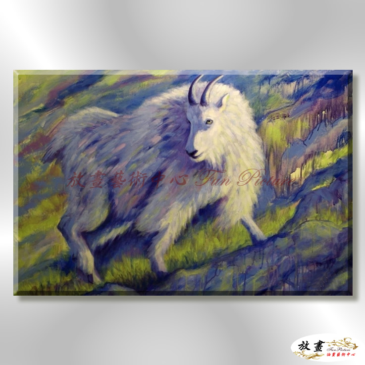 羊03 純手繪 油畫 橫幅 藍綠 冷色系 動物 大自然 藝術畫 掛畫 生肖 客廳 裝潢 室內設計