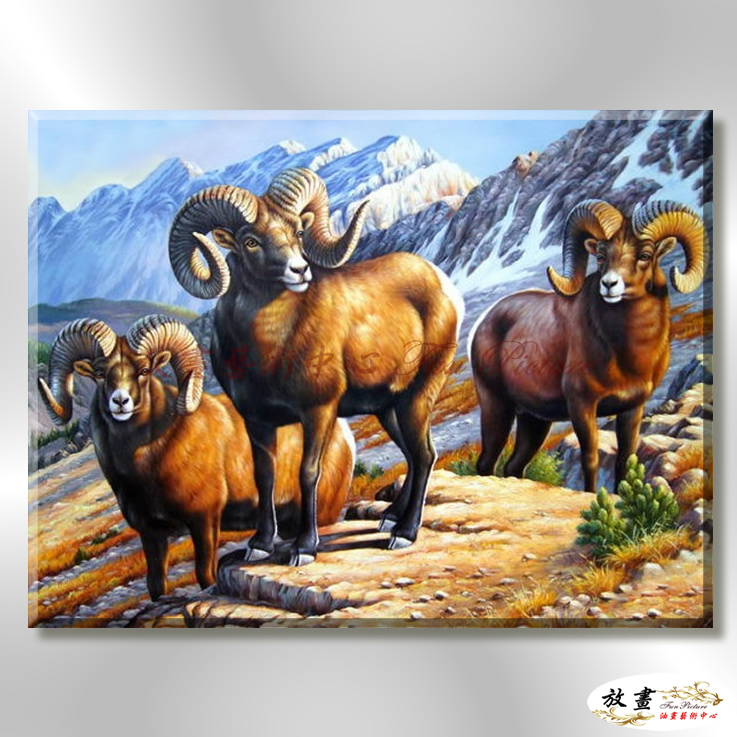 羊12 純手繪 油畫 橫幅 褐咖 中性色系 動物 大自然 藝術畫 掛畫 生肖 客廳 裝潢 室內設計