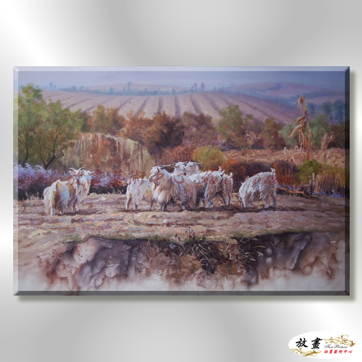 羊16 純手繪 油畫 橫幅 褐咖 中性色系 動物 大自然 藝術畫 掛畫 生肖 客廳 裝潢 室內設計