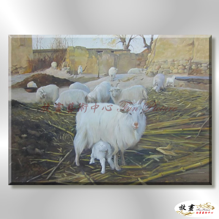 羊19 純手繪 油畫 橫幅 灰褐 中性色系 動物 大自然 藝術畫 掛畫 生肖 客廳 裝潢 室內設計