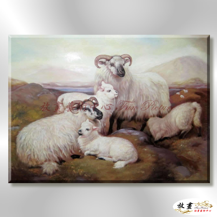 羊24 純手繪 油畫 橫幅 灰褐 中性色系 動物 大自然 藝術畫 掛畫 生肖 客廳 裝潢 室內設計