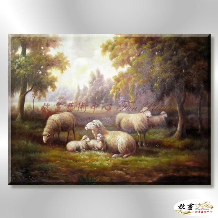 羊25 純手繪 油畫 橫幅 褐綠 中性色系 動物 大自然 藝術畫 掛畫 生肖 客廳 裝潢 室內設計