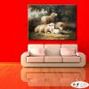 羊28 純手繪 油畫 橫幅 褐綠 中性色系 動物 大自然 藝術畫 掛畫 生肖 客廳 裝潢 室內設計