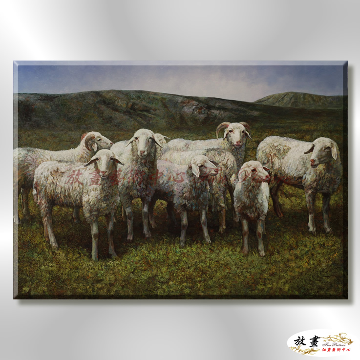 羊29 純手繪 油畫 橫幅 褐綠 中性色系 動物 大自然 藝術畫 掛畫 生肖 客廳 裝潢 室內設計