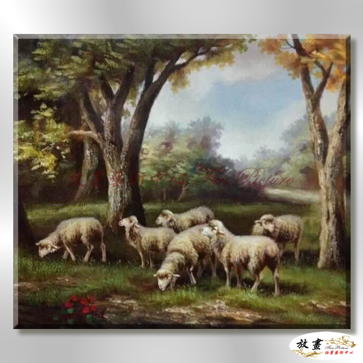 羊31 純手繪 油畫 橫幅 褐綠 中性色系 動物 大自然 藝術畫 掛畫 生肖 客廳 裝潢 室內設計