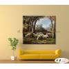 羊31 純手繪 油畫 橫幅 褐綠 中性色系 動物 大自然 藝術畫 掛畫 生肖 客廳 裝潢 室內設計